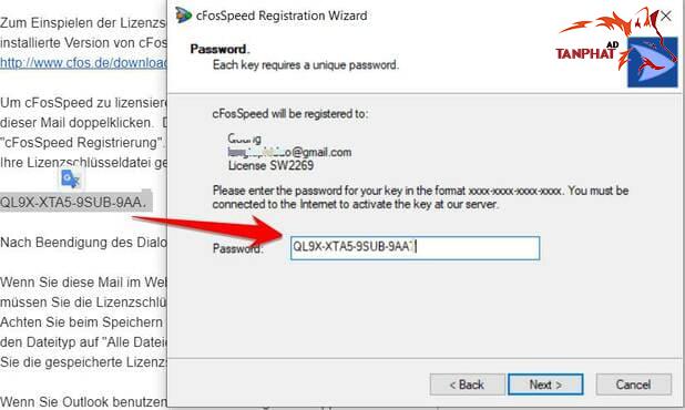 nhap password kich hoat key cfosspeed 1