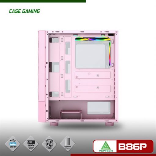 VỎ CASE GAMING VSP MẶT LƯỚI B86P (PINK ) KÍNH CƯỜNG LỰC - Ảnh 2