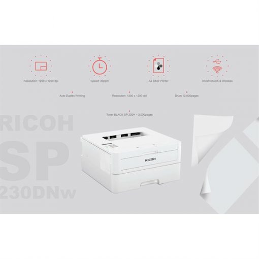 Máy in laser đen trắng Ricoh 230dnw (In đảo mặt tự động, In mạng, Wifi) - Ảnh 2