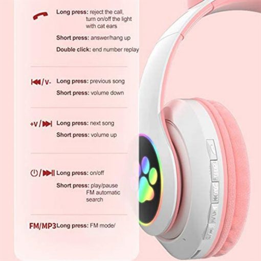 Tai Nghe Chụp Tai STN-28 / Tai Nghe Bluetooth 5.0 Mèo Cute Có Micro Chuyên Livestream LED RGB 12 Chế Độ EQ-Âm Bass Mạnh - Ảnh 4