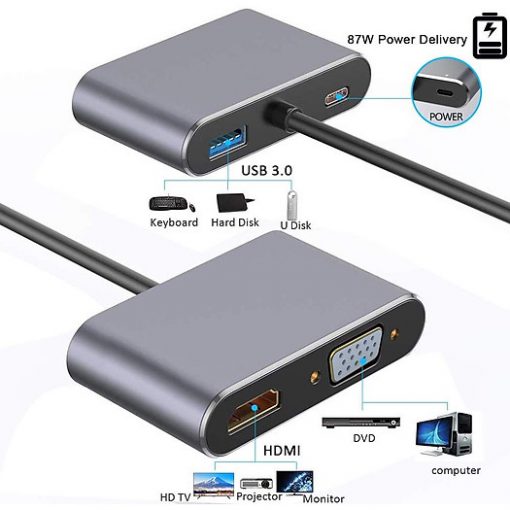 Cáp chuyển USB Type-c ra 4 cổng HDMI/ VGA/ USB và cổng sạc hỗ trợ chế độ Dex - UHV41160 - Ảnh 2
