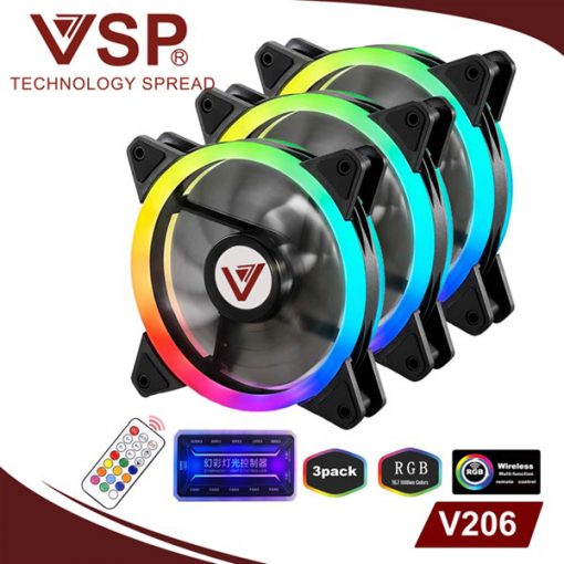 BỘ 3 FAN LED RGB 2 MẶT VSP V206 + HUB + REMOTE