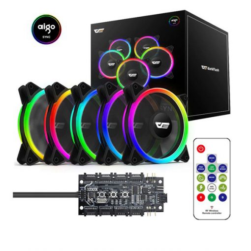 BỘ FAN CASE AIGO DR12 5in1 5 FAN+ 1HUB+ 1REMOTE CHÍNH HÃNG - Ảnh 2