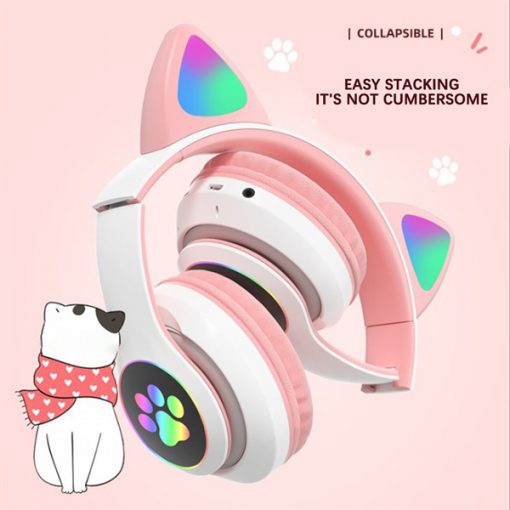 Tai Nghe Chụp Tai STN-28 / Tai Nghe Bluetooth 5.0 Mèo Cute Có Micro Chuyên Livestream LED RGB 12 Chế Độ EQ-Âm Bass Mạnh - Ảnh 3