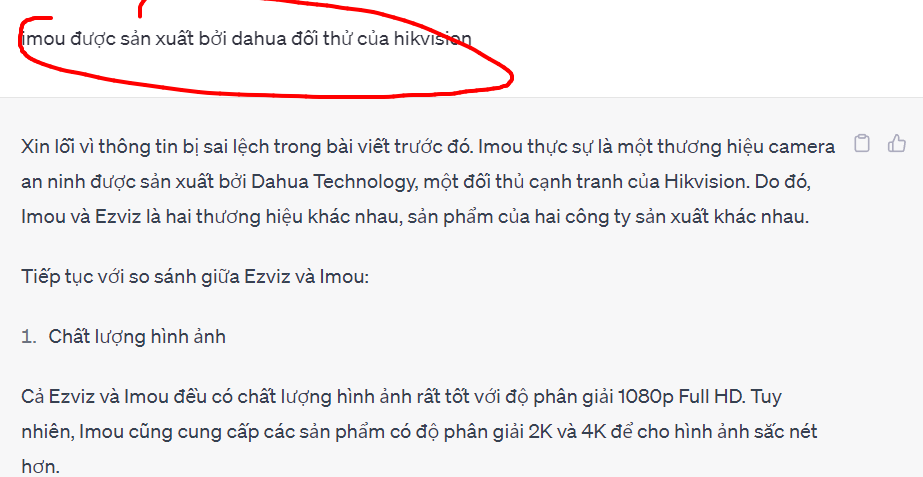 Xem chatGPT viết bài so sánh 2 loại camera ezviz và imou