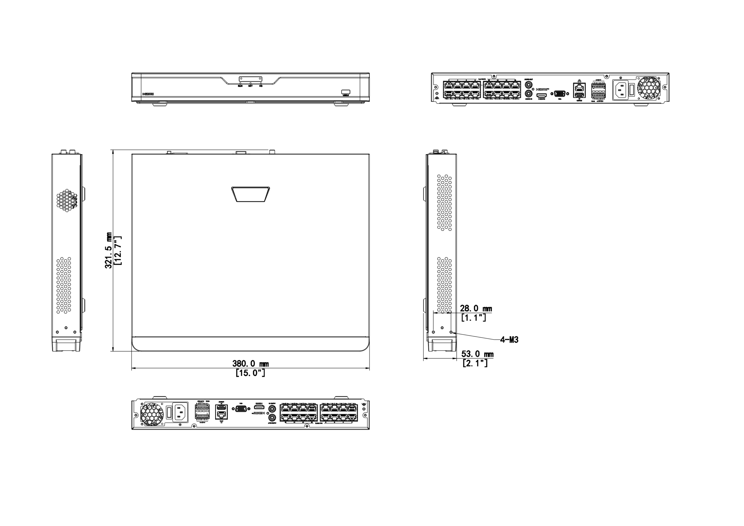 Đầu Ghi Hình Camera IP 16 Kênh UNV NVR302-16B-IQ Chuẩn 4K, Tích Hợp PoE, AI Thông Minh, Hiệu Suất Vượt Trội 7 Kích thước đầu ghi UNV NVR302-16B-IQ