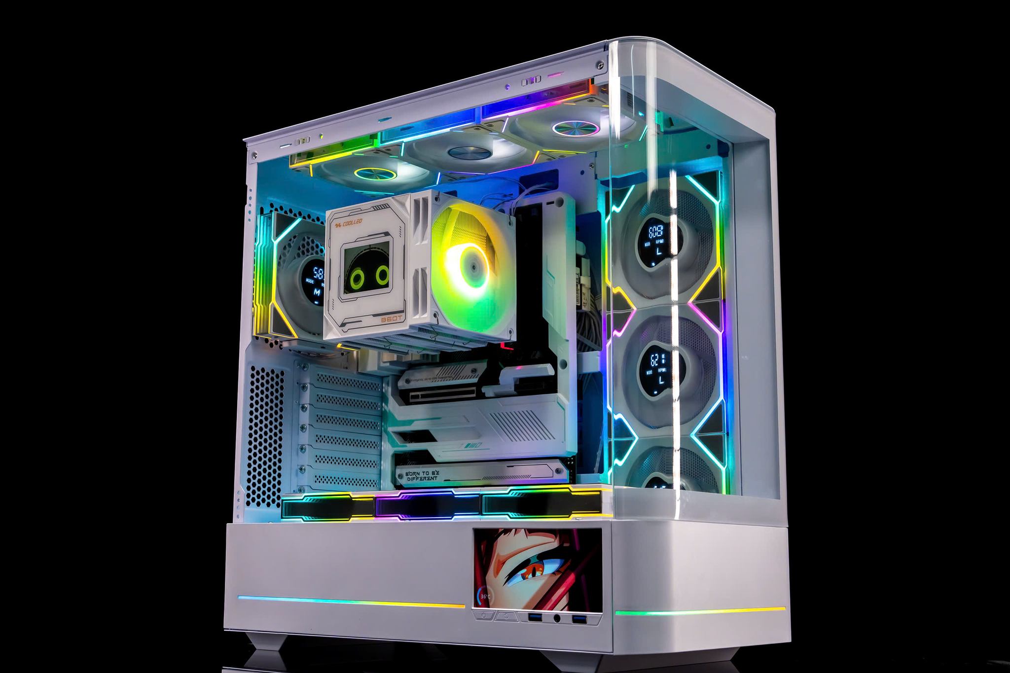 Case JUNGLE LEOPARD AC-02 White (Kính cong/ Màu trắng/ Không fan/ Có màn hình LCD)