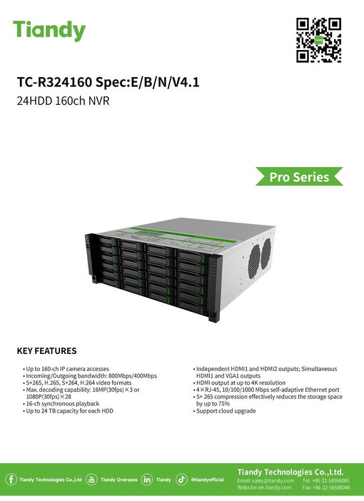 Đầu ghi hình camera IP 160 kênh Tiandy TC-R324160 Chính hãng