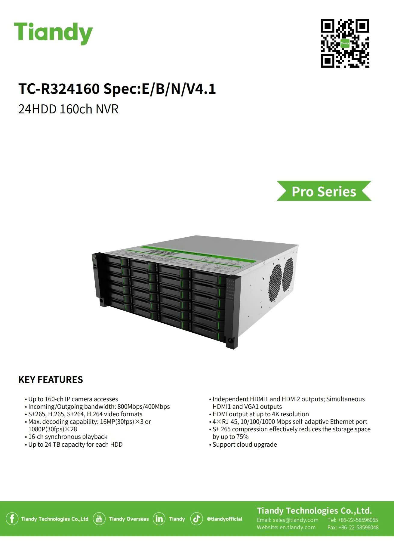 Đầu ghi hình camera IP 160 kênh Tiandy TC-R324160 Chính hãng