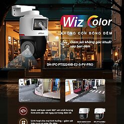 Camera Dahua WizColor 2MP+2MP, PT quay quét, PoE, đèn ấm 30 m, AI-ISP, SMD Plus, WDR 120 dB, đàm thoại 2 chiều. Lắp đặt tại Đắk Lắk.