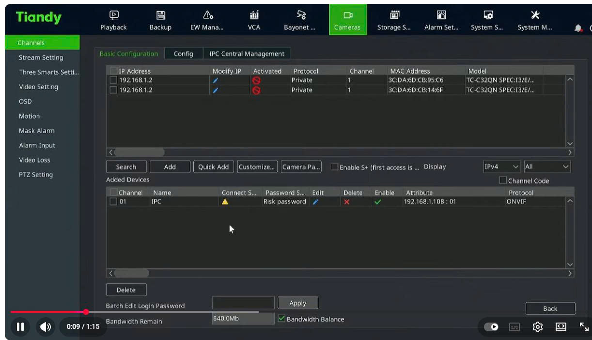 Hướng Dẫn Từng Bước Thiết Lập Camera IP Tiandy với đầu ghi NVR Có VIDEO