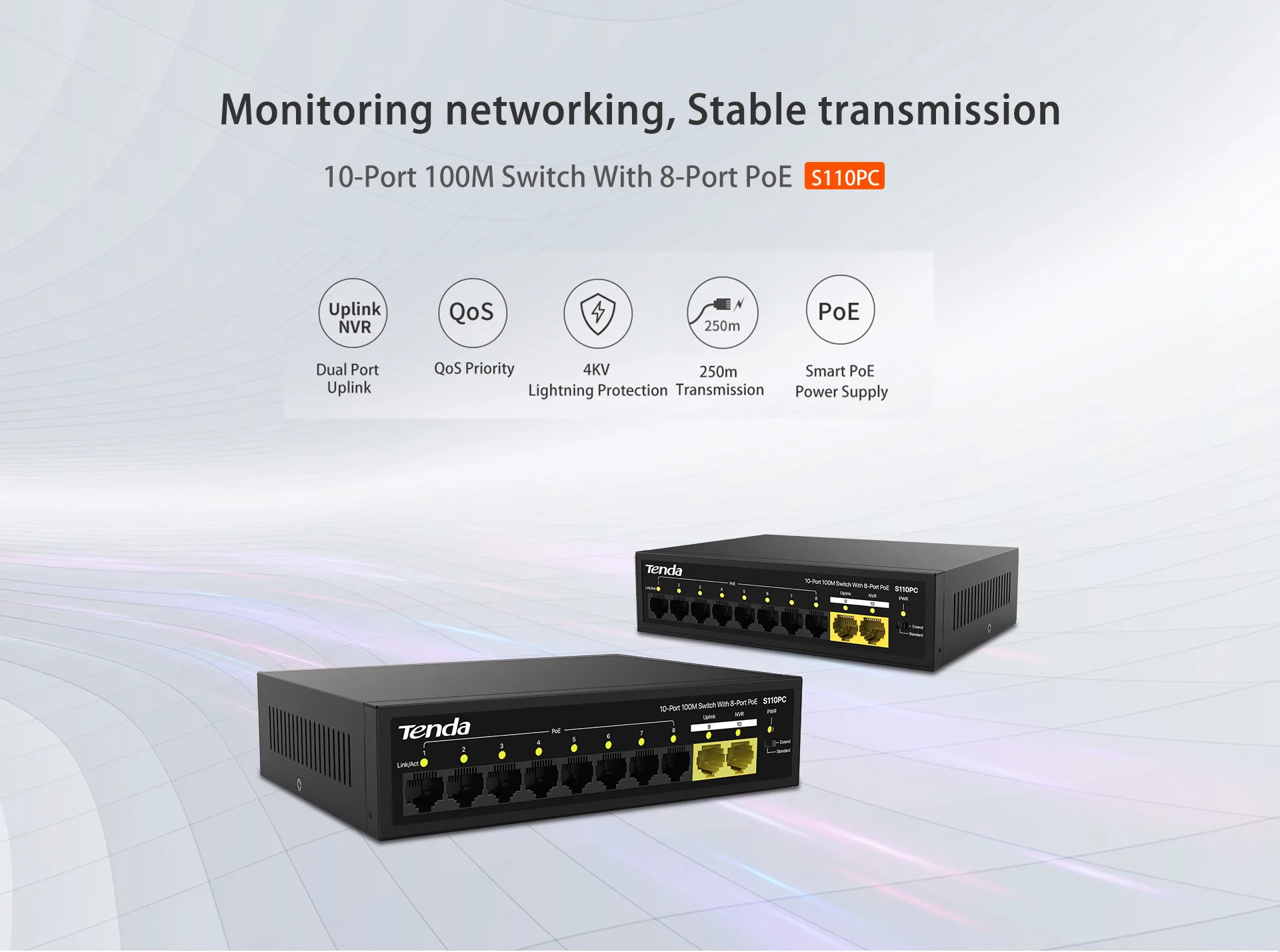 Switch PoE 8 Cổng Tenda S110PC – Giải pháp cấp nguồn cho camera gọn gàng, ổn định, tiết kiệm