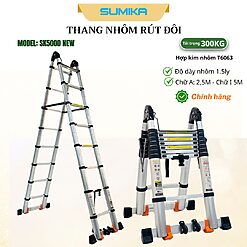 Thang nhôm rút đôi SUMIKA SK500D NEW 2.5m + 2.5m – An toàn, gọn nhẹ, dùng linh hoạt | Tấn Phát AD