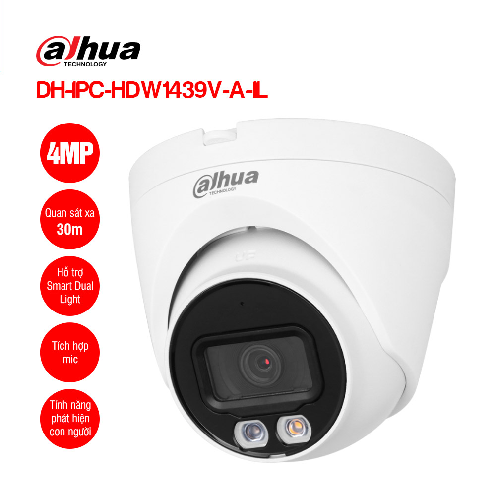 Camera IP 4MP Dome DAHUA DH-IPC-HDW1439V-A-IL Chính Hãng