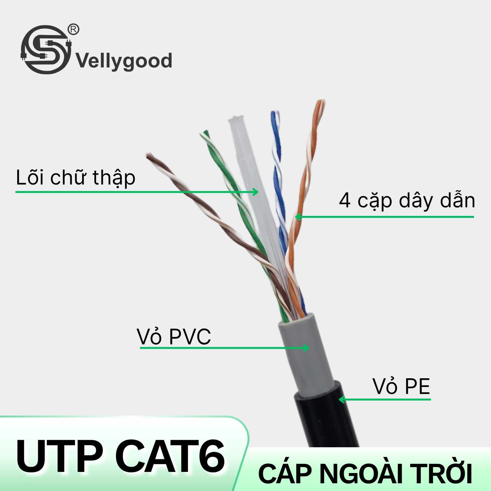 lắp đặt camera uy tín tại Đắk Lắk Cáp mạng ngoài trời VELLY GOOD UTP CAT6