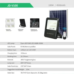 ĐÈN PHA NĂNG LƯỢNG MẶT TRỜI JINDIAN 100W JD-V100 100W