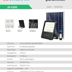 ĐÈN PHA NĂNG LƯỢNG MẶT TRỜI JINDIAN JD-V200 200W