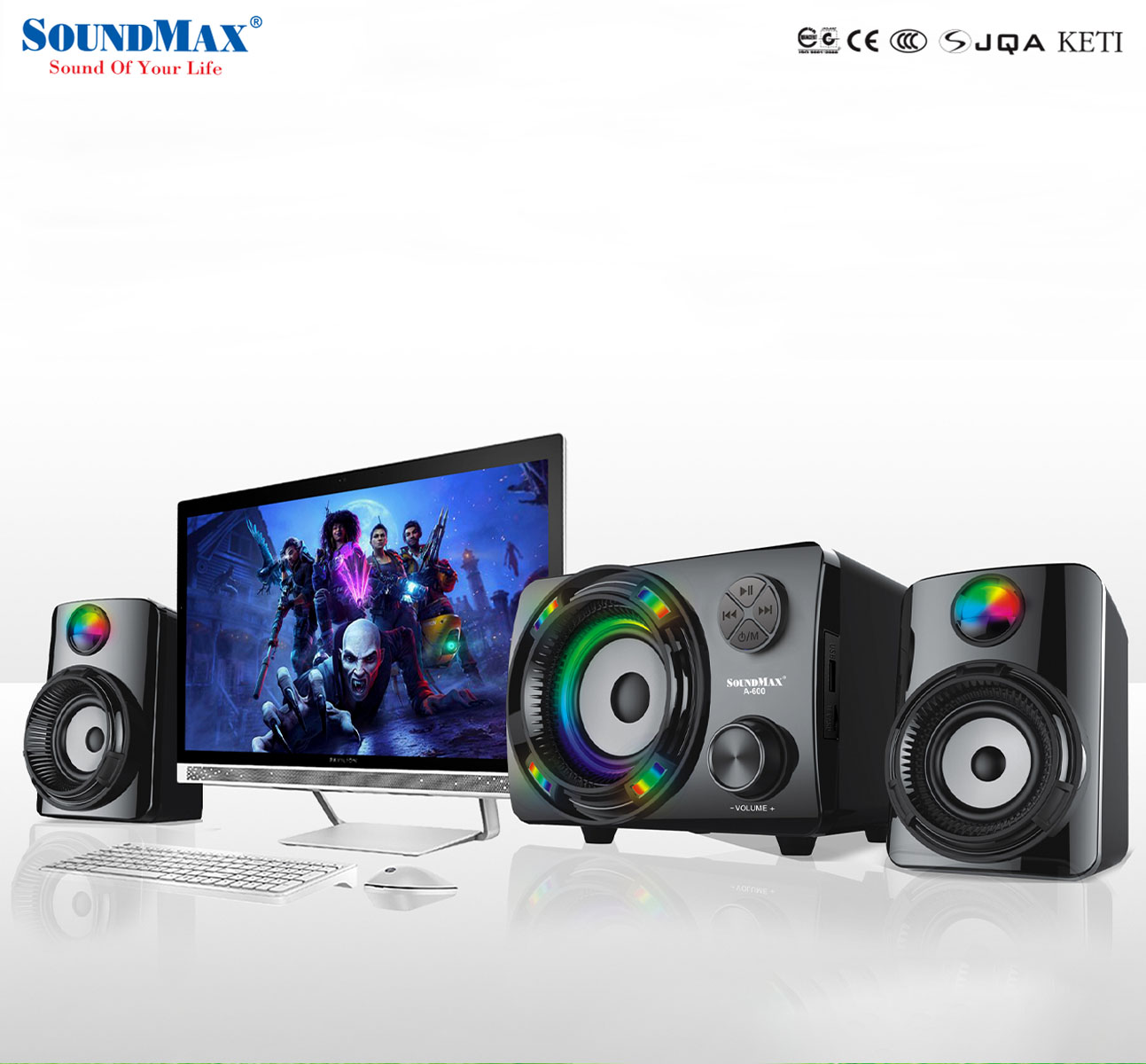 Loa vi tính SoundMax A-600 2.1 16W Bluetooth – USB/TF, AUX, Màu Đen