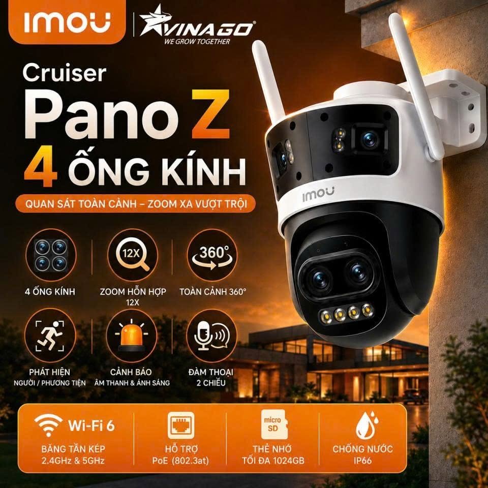 Camera IMOU Cruiser Pano Z 13MP 4 Mắt Zoom 12X, Wi-Fi 6 5GHz – IPC-S76DP-13M0N