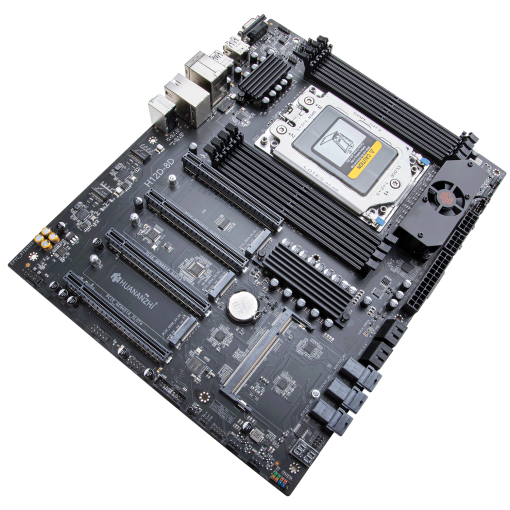 Mainboard HUANANZHI H12D-8D BMC - Màu sắc: Màu đen - CPU Socket: Hỗ trợ vi xử lý AMD EPYC, AMD EPYC 7002 (Rome), 7003(Milan) - Khe RAM: 08 khe cắm DDR4 - Bộ nhớ tiêu chuẩn: Hộ trợ tám kênh DIMM DDR4 3200/2933/2666/2400/2133MHz. Tối đa 2TB - Chân cắm ổ: 04 x SATA3.0 6Gbps, 3 x SFF-8643 (Hỗ trợ 12 SATA 3.0 6Gbps hoặc 3 PCIE 3.0/4.0 x4 U.2) - Khe cắm mở rộng: 04 x PCI Express3.0/4.0 x16 - Các cổng mở rộng: 03 x M.2 2280 PCI Express 3.0/4.0 x16 - Cổng âm thanh: CJC6811A - Cổng mạng: 2 cổng Intel I266V 2.5G, 1 x công IPMI (cần có BMC module), Realtek RTL8201F - Chân cắm nguồn: 24PIN + 8PIN + 8PIN - Chân cắm quạt: 6 x FAN PIN, CPU_FAN1 SYS_FAN - Nguồn cấp: 9+5 Phase Power Supply với 60A DR MOS - PCB layers: 14-layer PCB - Kích thước: 305mm x 245mm ATX - Các cổng mặt sau: 02 x USB2.0; 04 x USB3.2 Gen1; 03 x cổng mạng; 01 x 2-lỗ cắm âm thanh, 1 VGA - Các cổng mặt trước: 1 xUSB3.2 Gen1 PIN，1x USB2.0 PIN，1 x Front audio PIN，1 xCOM PIN，1xSMBUS PIN，1xNCSI PIN，1xPMBus PIN，1xMB_BIOS PIN, 1xDE_BUG diagnostic card，1xPower-on/Restart PIN - Hệ điều hành hỗ trợ: Windows/Linux - BIOS: AMI UEFI BIOS - MGMT Console: Module AS[EED AST2500 (BMC) độc lập, hỗ trợ IPMI 2.0. - Phụ kiện đi kèm: 01 x Motherboard; 02 x SATA Cable, 01 x Tấm chắn phía sau