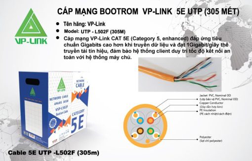 Cáp Mạng VP-LINK Cat 5E UTP L502F Bootrom 305M - Ảnh 2